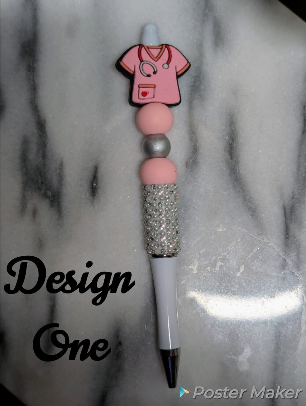 Handcrafted Pink Nurse Beaded Pen for Nurses - Black Ballpoint - Picture 3 of 6